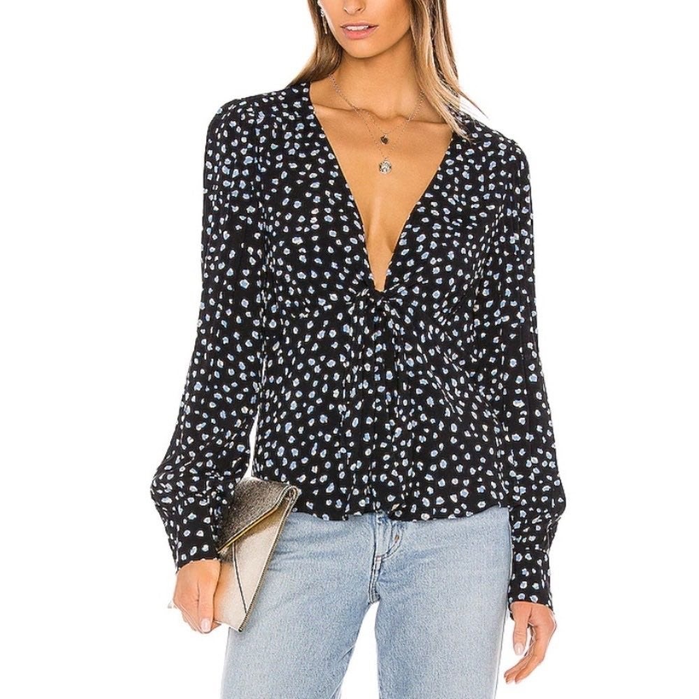 Sanctuary NWT Ella Tie Front Blouse Blue Party Pop | Size M